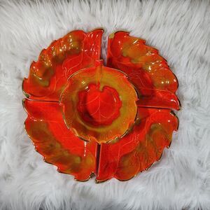 VTG MCM 1960s California Pottery "Fall Foilage" Chip & Dip Set